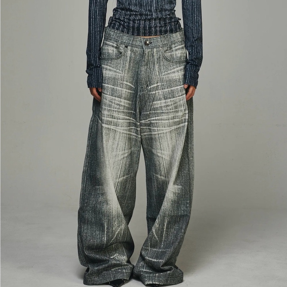 BLR designer  Wide-Leg Statement Jeans Silver Wash | Women’s  men unisex large
